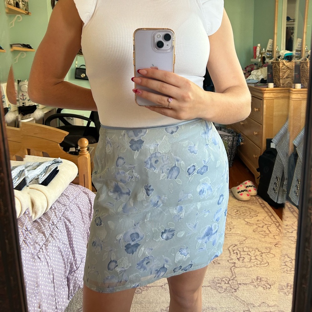 handmade silk blue floral skirt